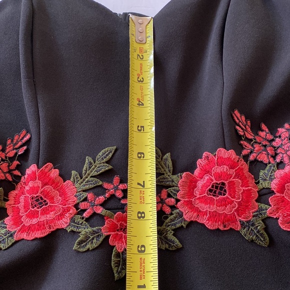B.Darlin black spaghetti strap skater dress with embroidered roses at waist - Picture 9 of 15